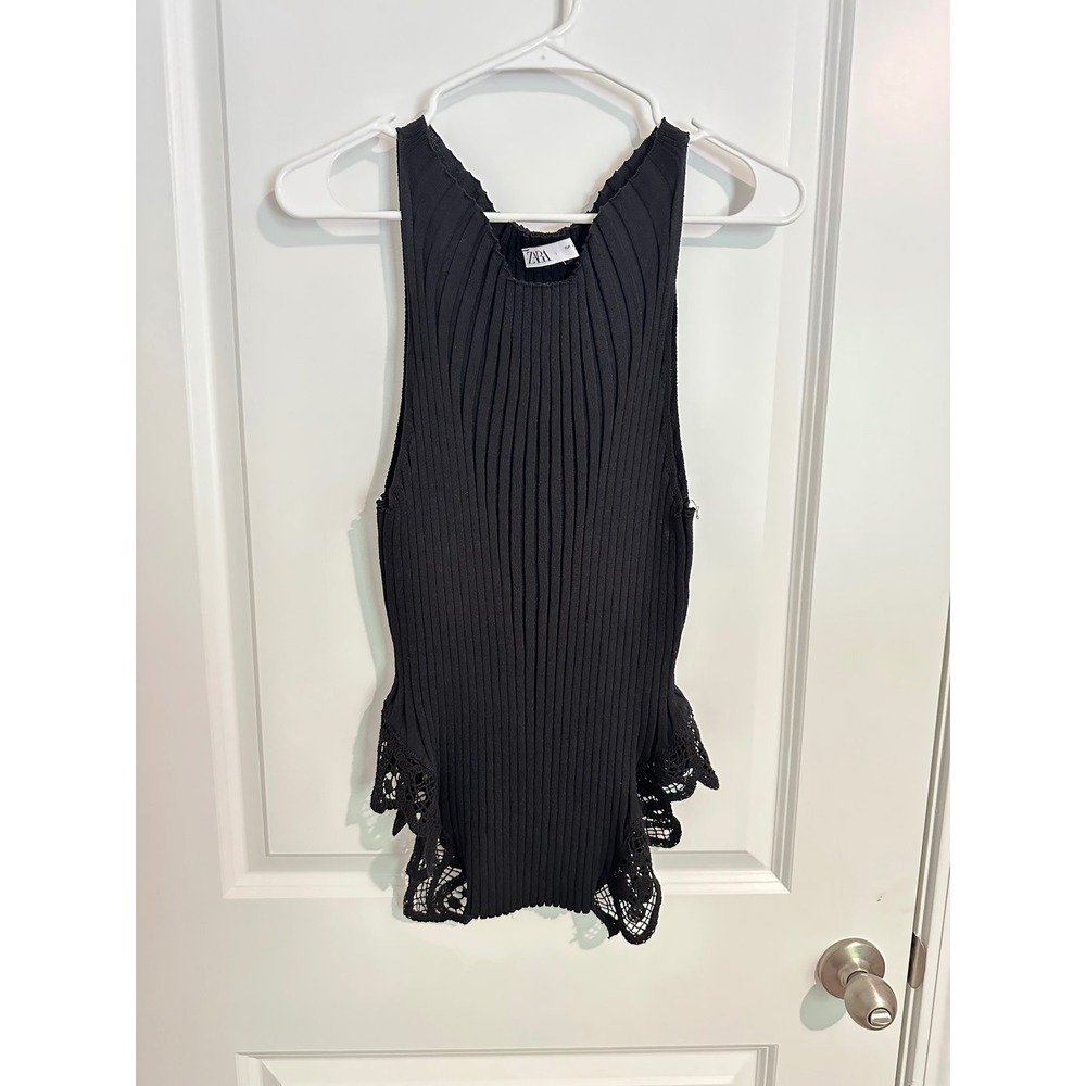 Zara Black Sleeveless Lace Trim Top